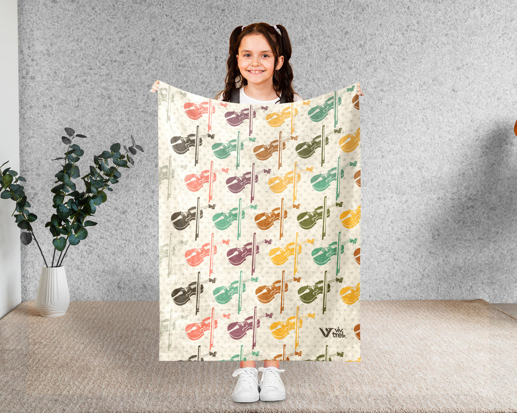 Retro Violin Lover Blanket Cozy Musician Throw Vintage Style Violin Fleece Blanket Perfect Gift for Violin Players Music Enthusiasts