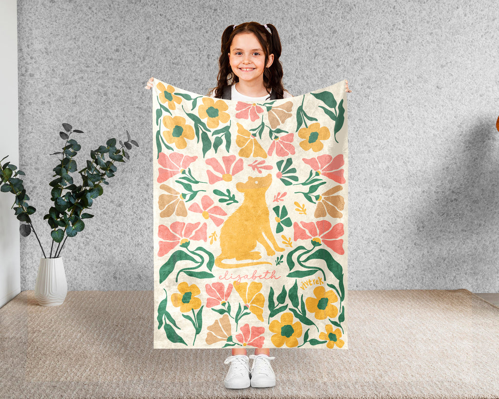 Custom Name Floral Possum Blanket, Personalized Cozy Opossum Throw, Vintage Animal Lover Gift for Teens Adults Kids