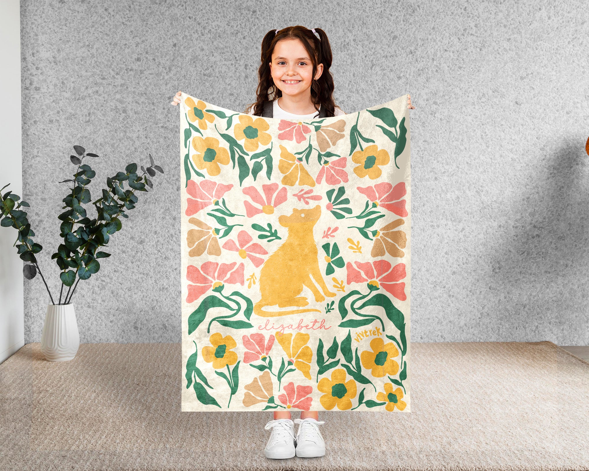 Custom Name Floral Possum Blanket, Personalized Cozy Opossum Throw, Vintage Animal Lover Gift for Teens Adults Kids