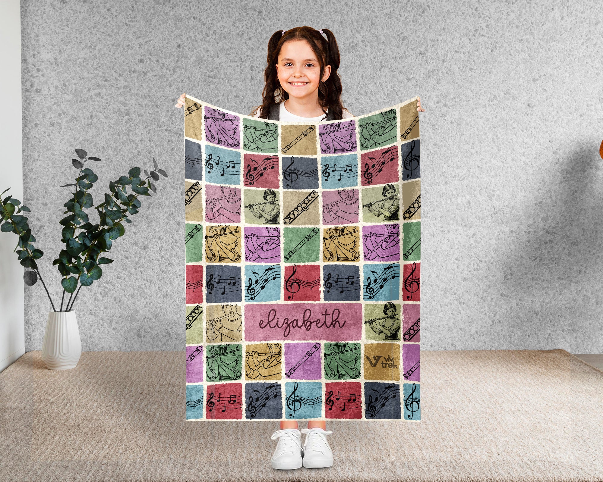 Personalized Name Flute Blanket – Cozy Vintage Throw for Music Lovers