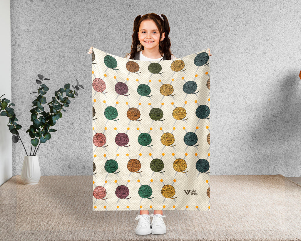 Retro Knitting Lover Blanket, Vintage Yarn Crochet Throw for Crafters, Cozy Needlework Gift and Home Accent