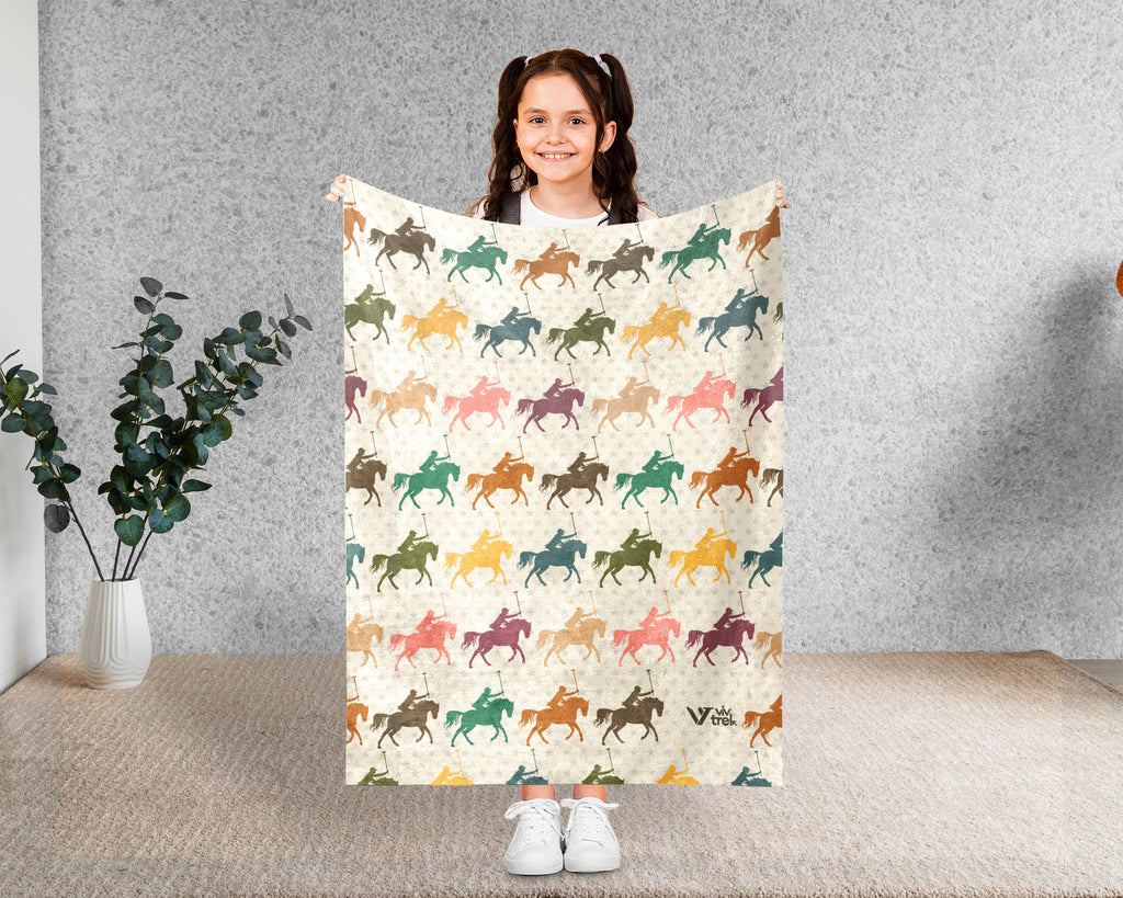 Vintage Polo Player Throw Blanket – Cozy Equestrian Gift for Horse Lovers