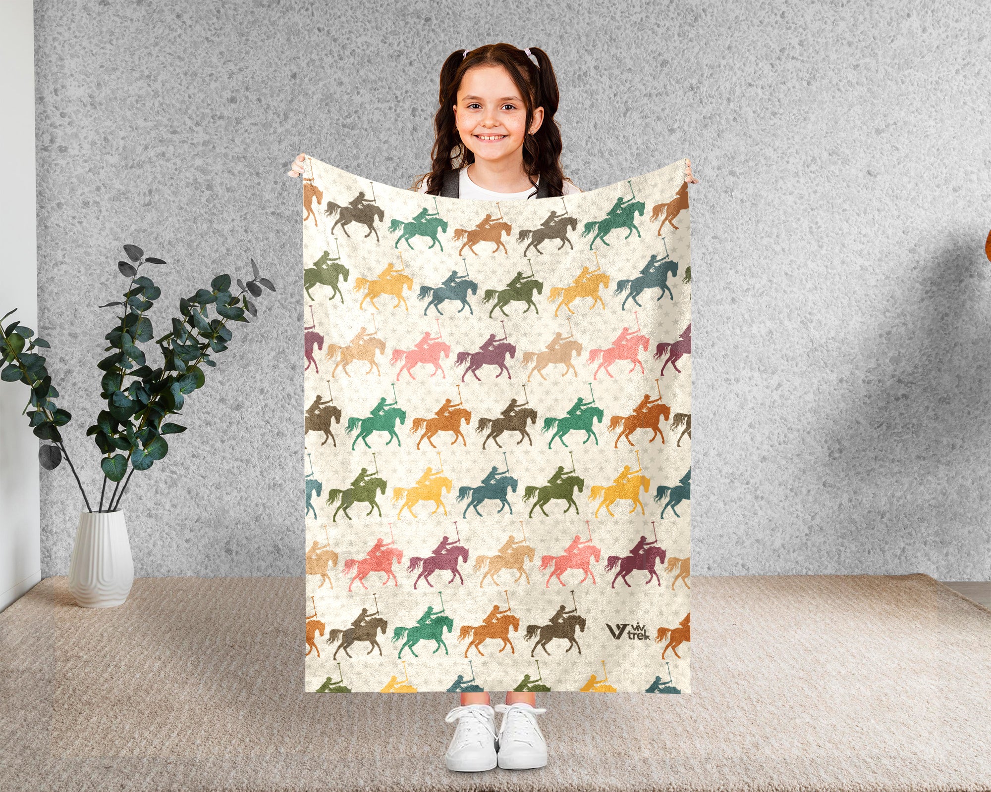 Vintage Polo Player Throw Blanket – Cozy Equestrian Gift for Horse Lovers
