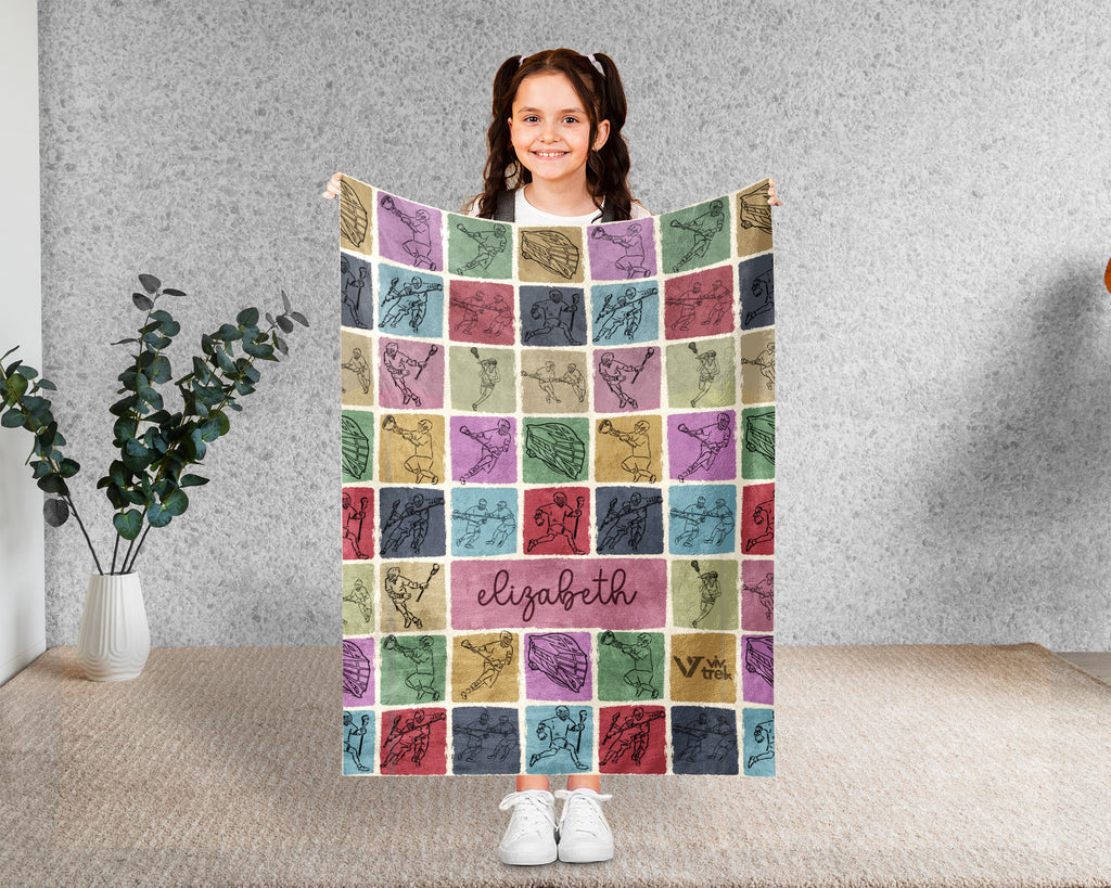 Personalized Lacrosse Blanket – Custom Name Cozy Vintage Sports Throw