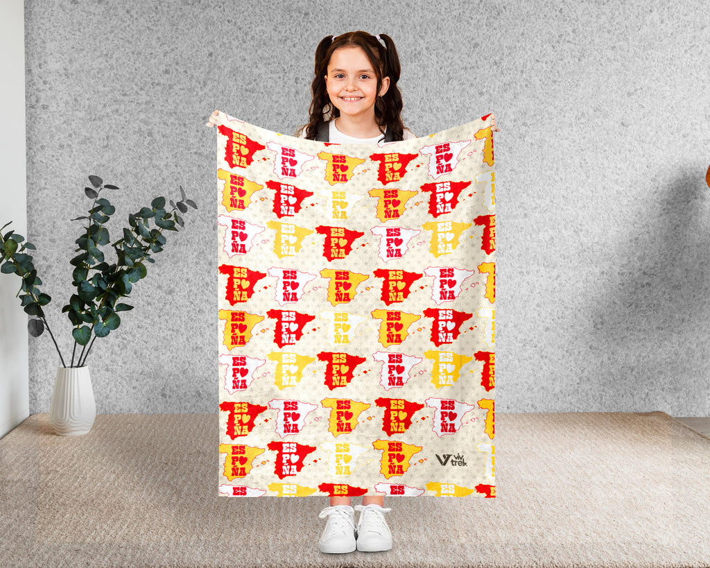 Retro Spain Blanket Throw with España Flag Design, Cozy Barcelona Madrid Inspired Decor, Europe Travel Lover Gift Blanket