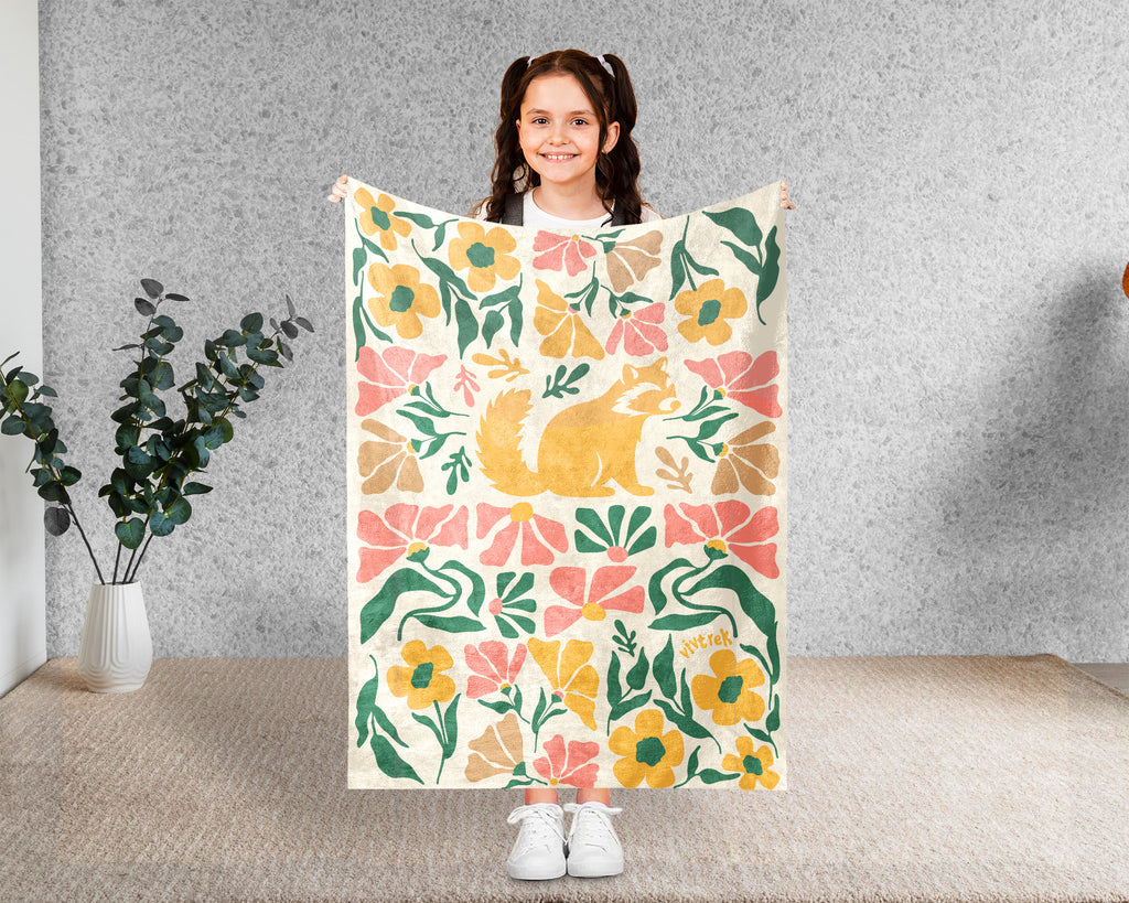 Floral Raccoon Blanket – Cozy Vintage Wildlife Throw Gift