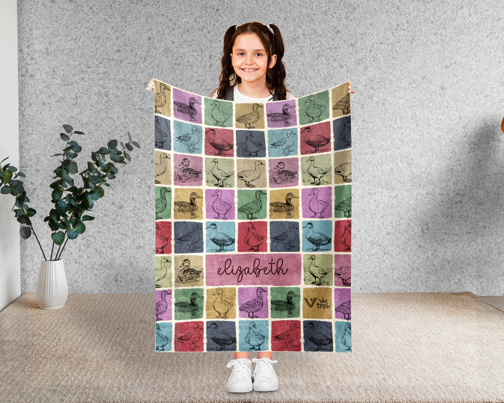 Personalized Duck Lover Blanket – Vintage Farm Animal Wildlife Throw