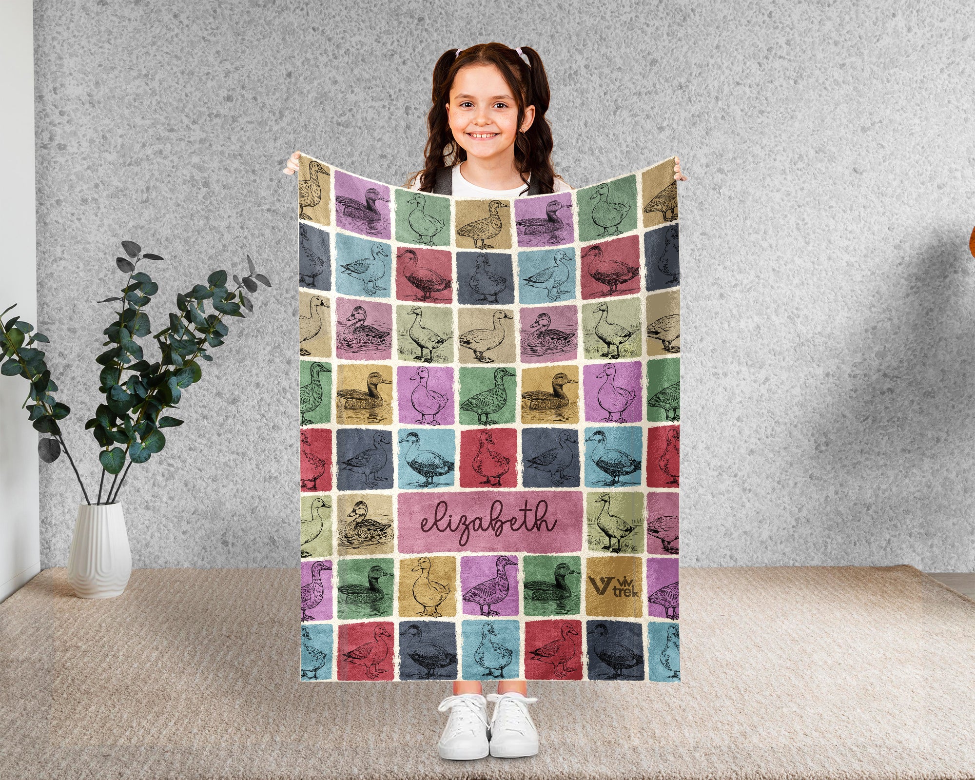 Personalized Duck Lover Blanket – Vintage Farm Animal Wildlife Throw
