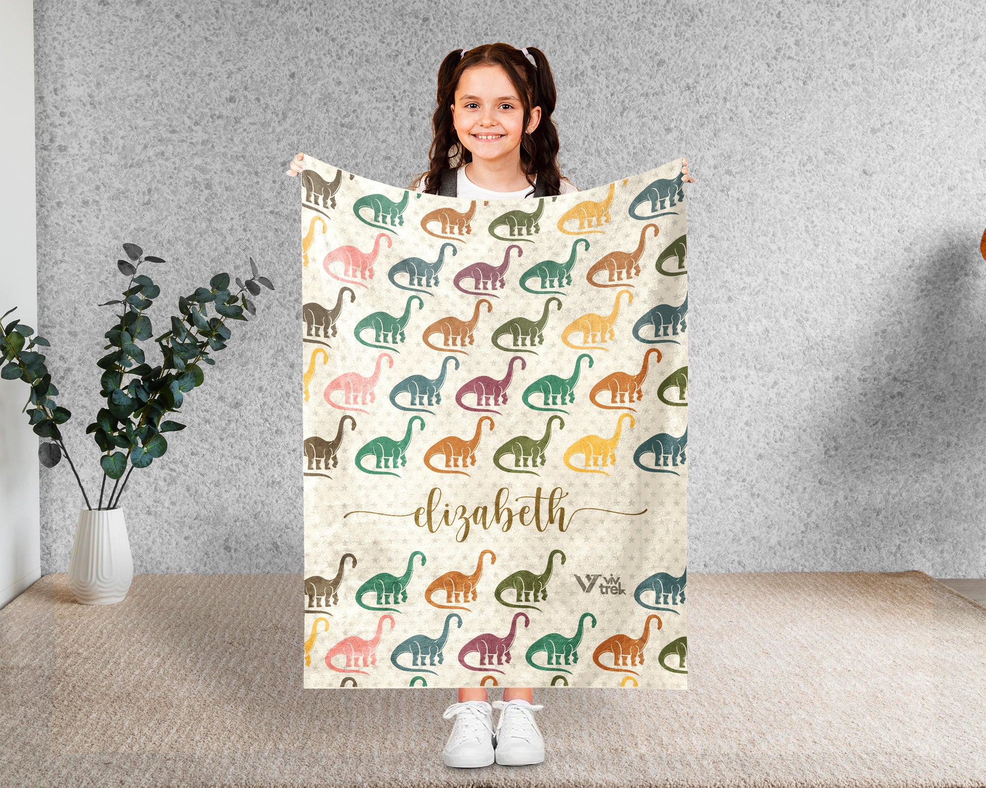 Custom Name Dino Blanket – Brachiosaurus Throw for Kids, Teens & Dinosaur Fans