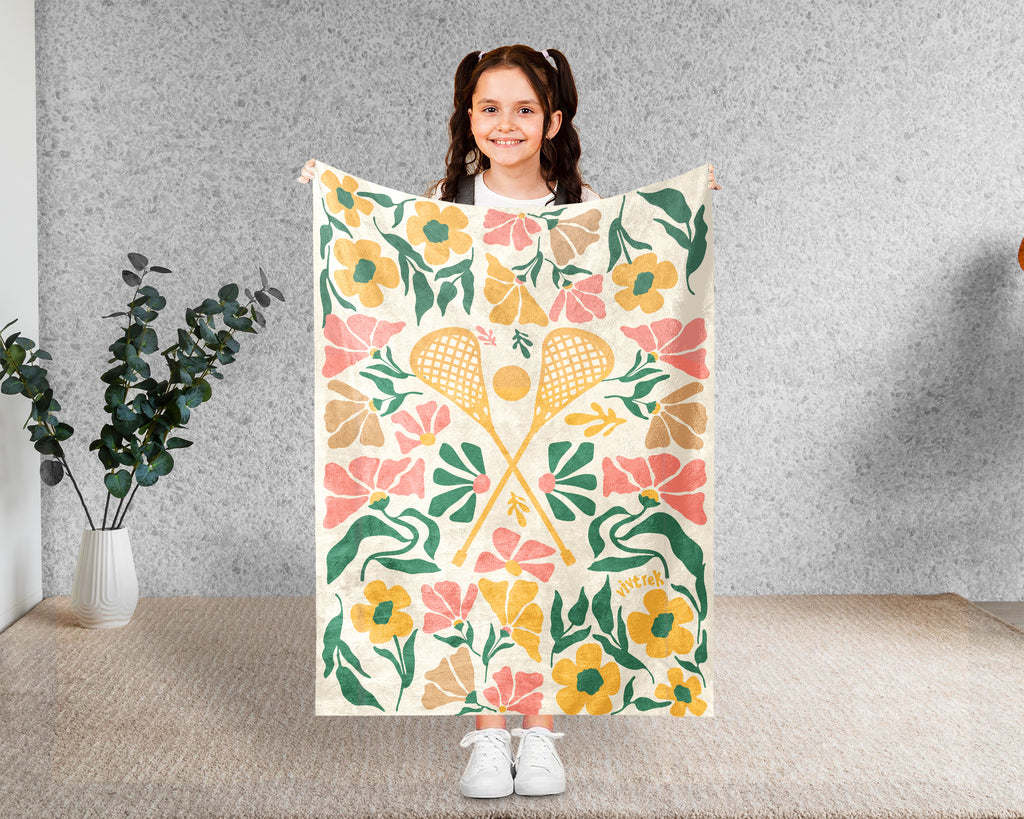Floral Lacrosse Blanket – Cozy Vintage Sports Throw Gift