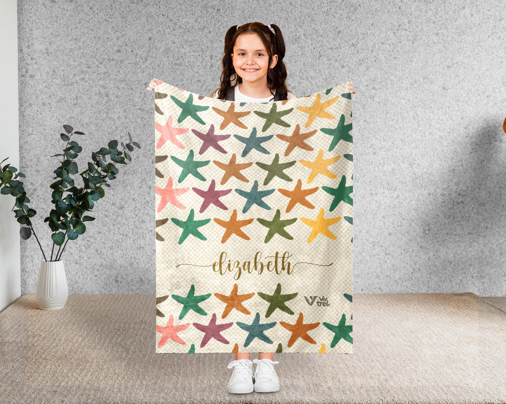 Personalized Starfish Blanket Custom Name Ocean Lover Throw Cozy Coastal Gift Sea Life Inspired Home Decor Accent