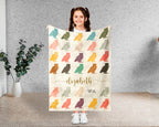 Personalized Name Owl Lover Blanket Custom Retro Bird Throw Cozy Forest Wildlife Fleece Gift Rustic Animal Home Decor Accent Piece