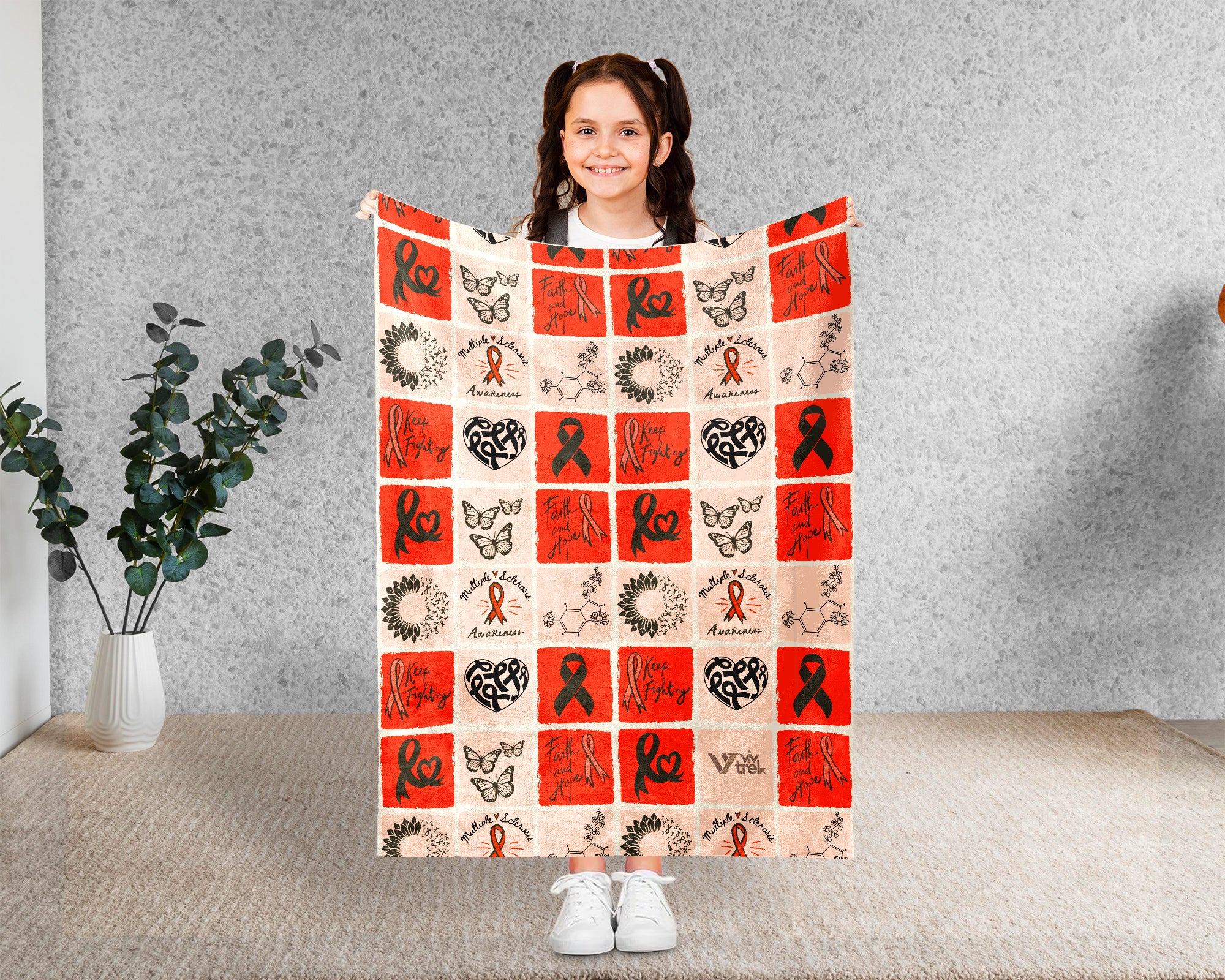 Multiple Sclerosis Blanket, Orange Ribbon Support Throw, March MS Awareness Gift, Cozy Comfort Battle Blanket for Advocacy and Care