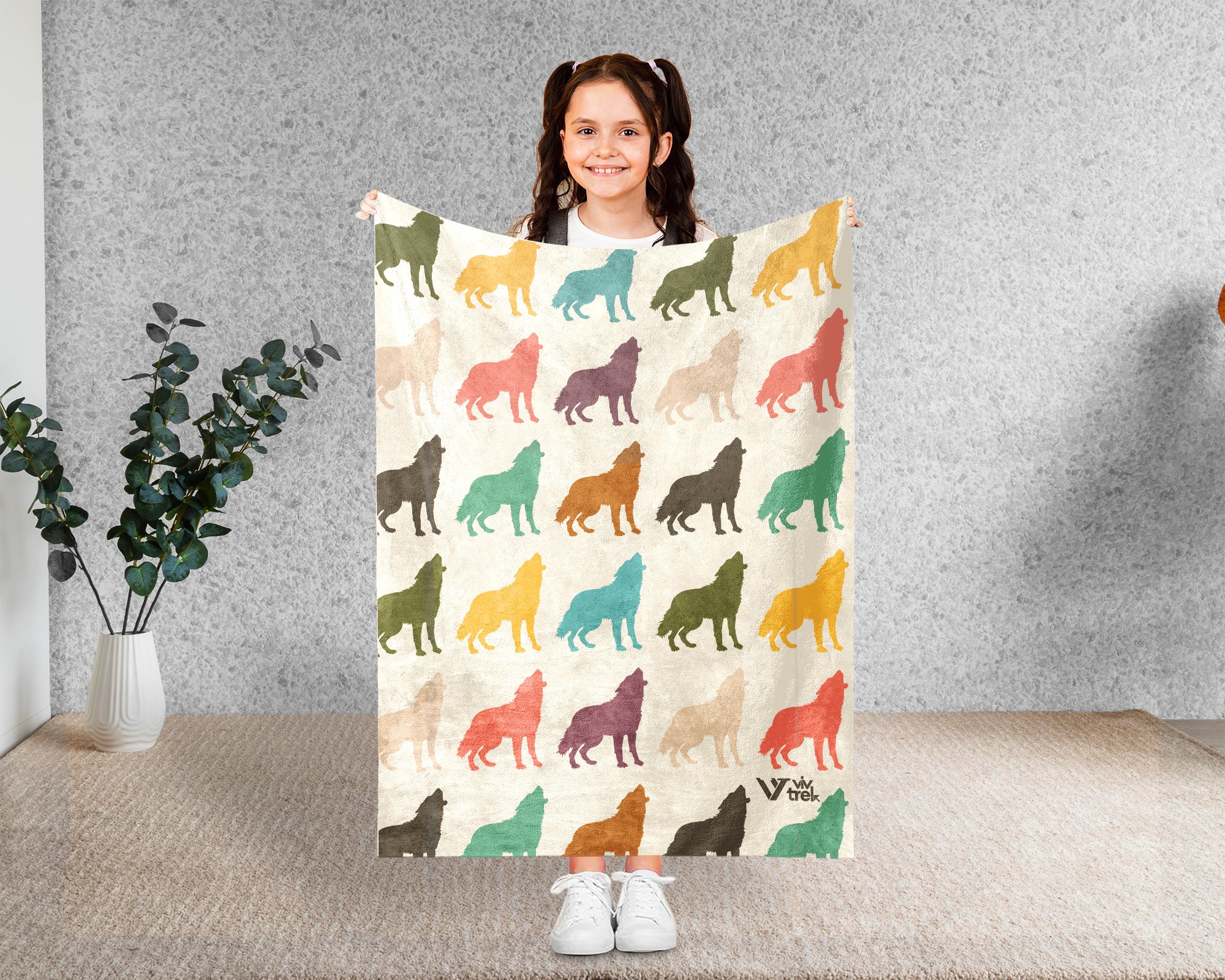 Retro Wolf Blanket Gift for Animal Lovers, Cozy Wildlife Throw, Forest Inspired Decor Accent for Bedroom and Living Spaces