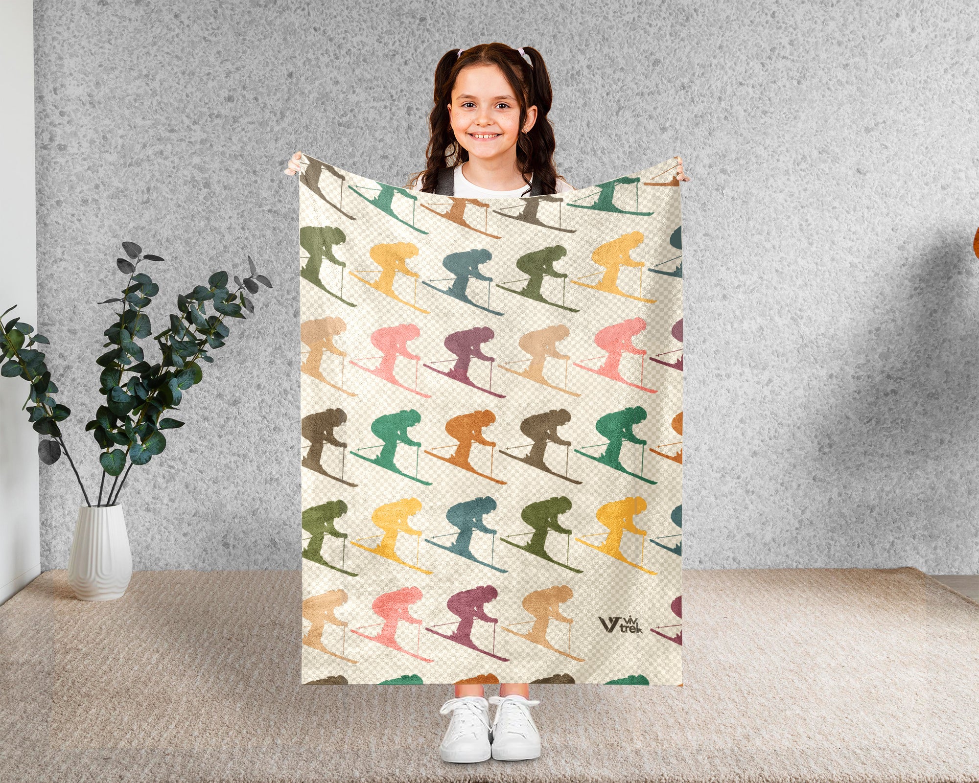 Retro Sking Lover Blanket Cozy Winter Sports Throw Warm Alpine Decor Unique Skier Gift for Snow Adventure Fans