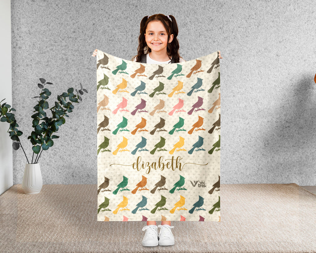 Custom Name Cardinal Blanket Retro Bird Lover Throw Cozy Personalized Gift Soft Wildlife Decor for Home
