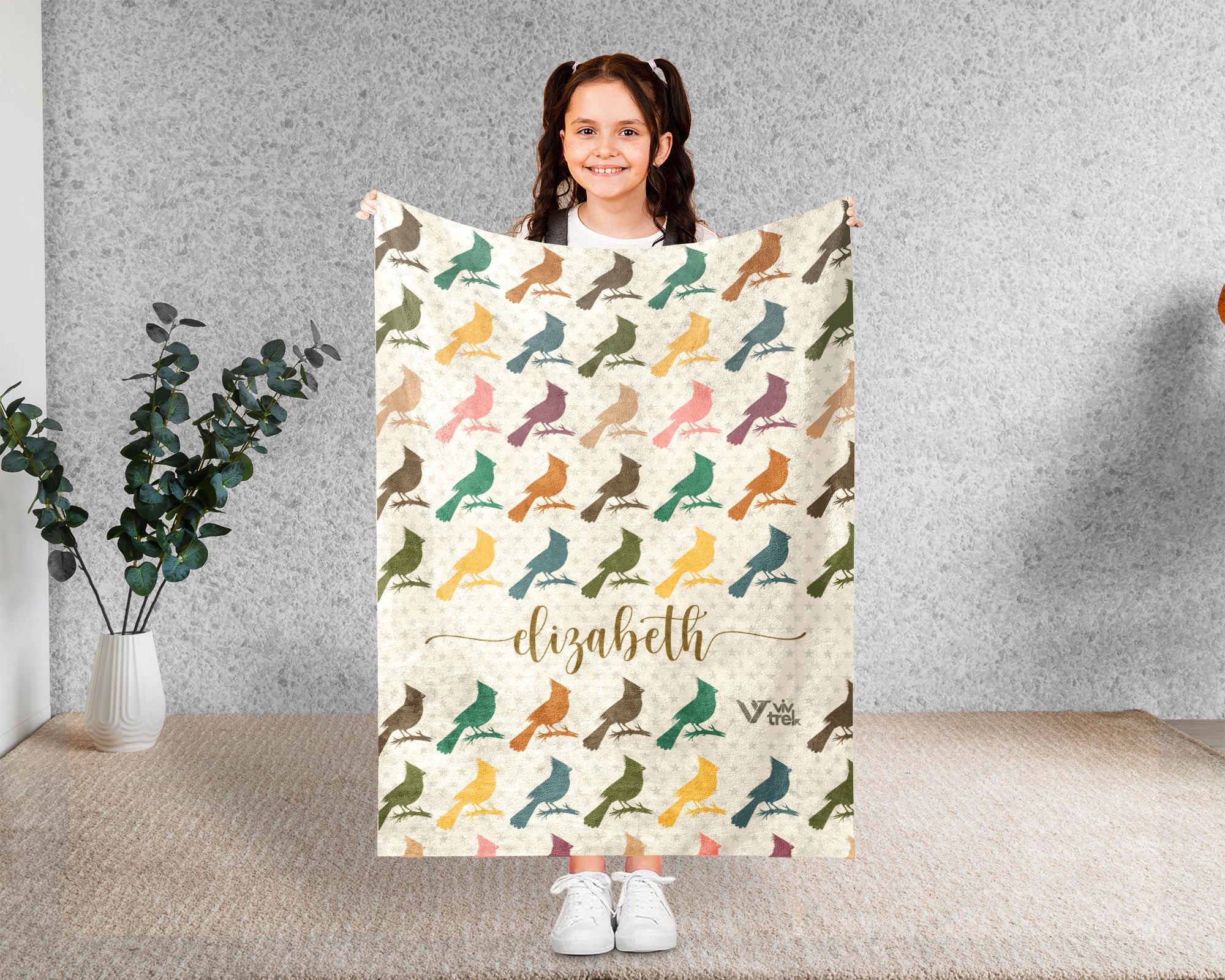 Custom Name Cardinal Blanket Retro Bird Lover Throw Cozy Personalized Gift Soft Wildlife Decor for Home