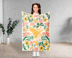 Personalized Birdwatcher Blanket with Custom Name, Wildflower Nature Throw, Cozy Bird Lover Gift for Kids Teens Adults Home Decor