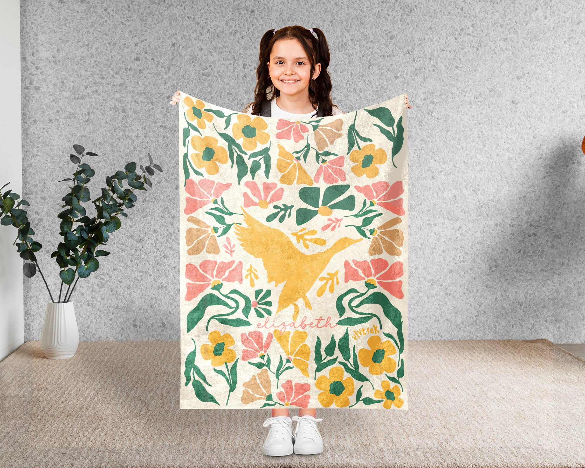 Personalized Birdwatcher Blanket with Custom Name, Wildflower Nature Throw, Cozy Bird Lover Gift for Kids Teens Adults Home Decor