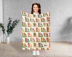 Retro Reading Lover Blanket Cozy Book Throw for Readers Soft Fleece Library Inspired Decor Unique Bookworm Gift