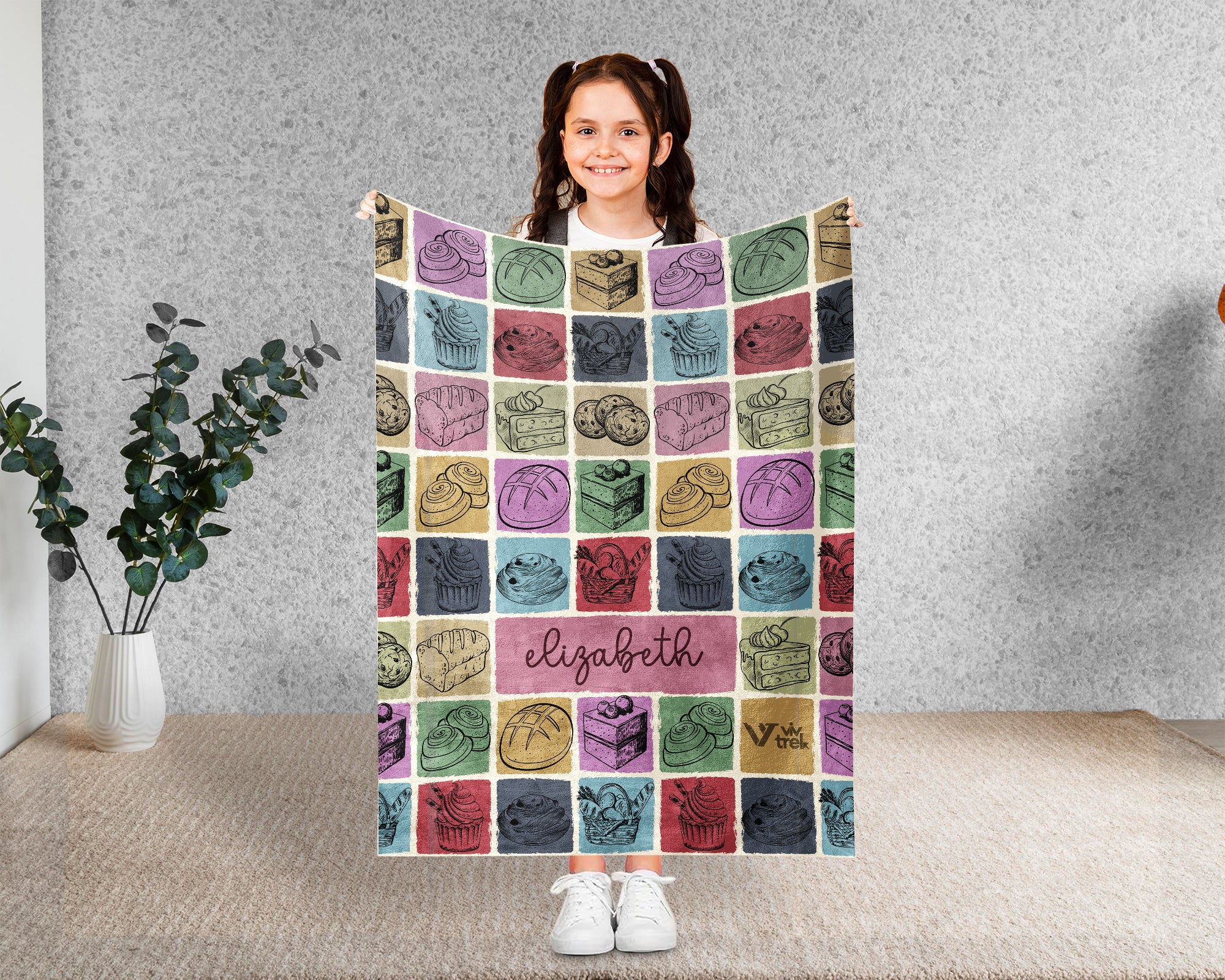 Vintage Custom Name Baking Blanket Cozy Personalized Baker Throw Soft Kitchen Decor Unique Cake Maker Gift for Home