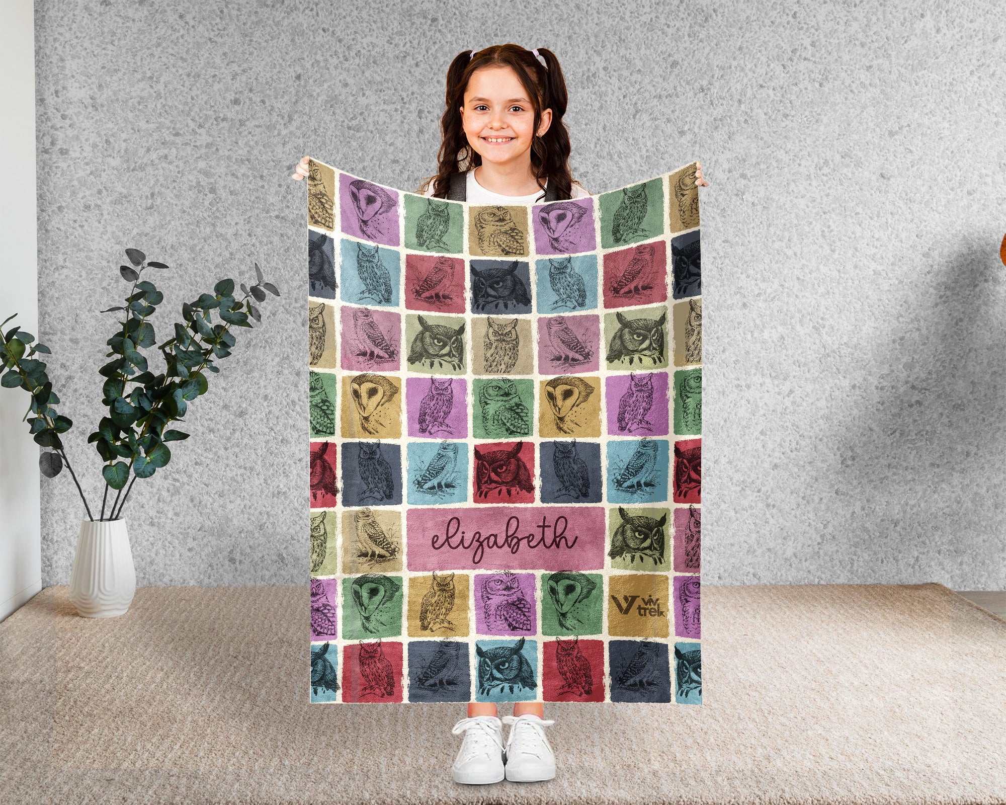Custom Owl Lover Blanket Personalized Name Retro Bird Throw Cozy Forest Animal Fleece Gift Rustic Wildlife Home Decor Accent Piece