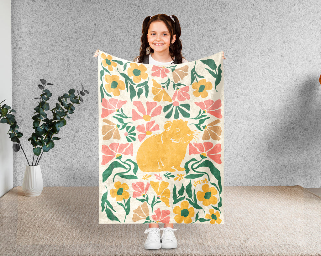 Guinea Pig Floral Blanket – Cozy Wildflower Pet Lover Throw