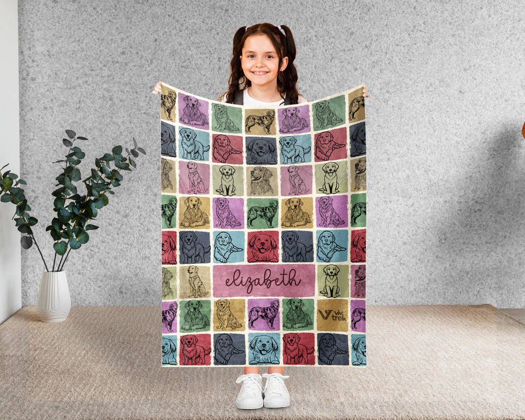 Personalized Name Golden Retriever Blanket – Cozy Vintage Dog Lover Throw