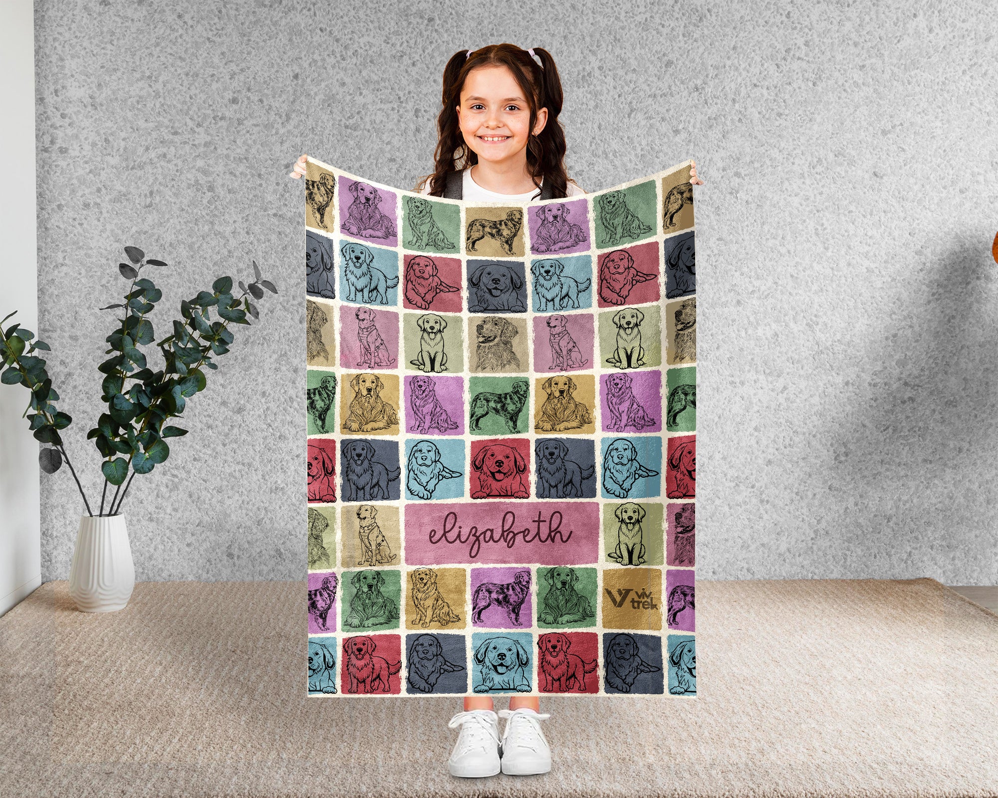 Personalized Name Golden Retriever Blanket – Cozy Vintage Dog Lover Throw