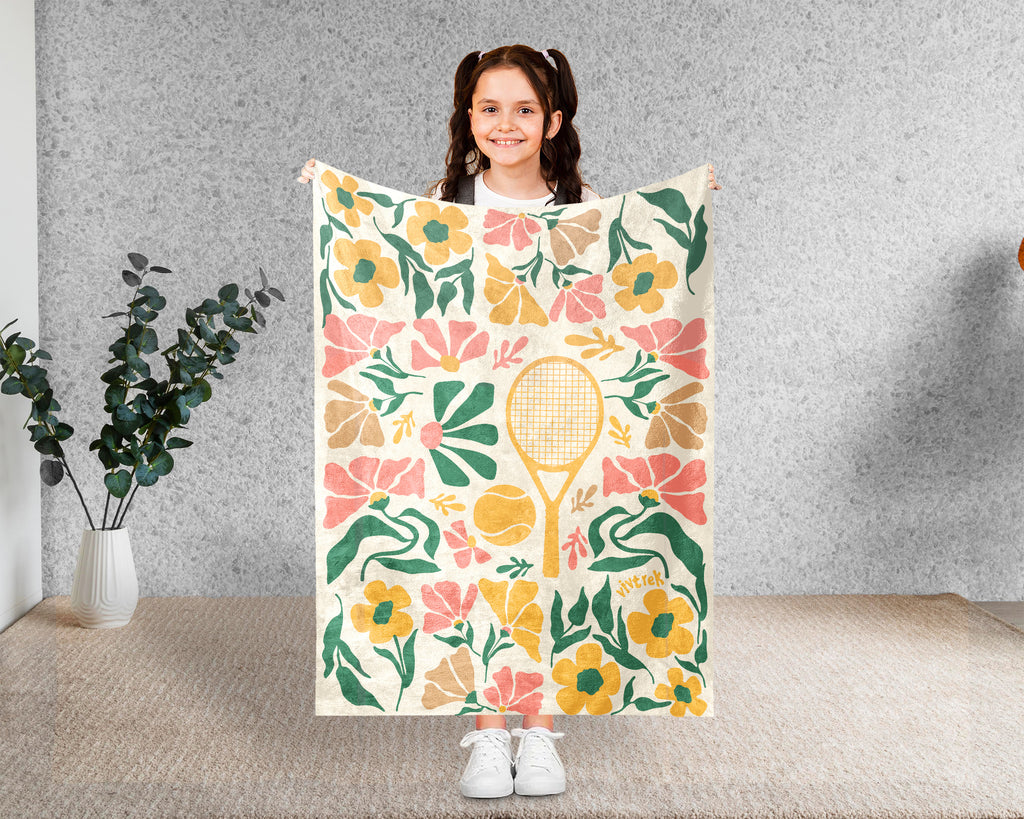 Floral Tennis Blanket – Cozy Vintage Player Throw Gift