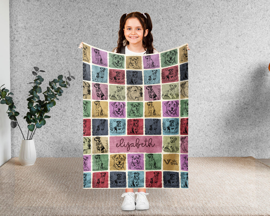 Personalized Name Rottweiler Blanket, Retro Dog Lover Throw for Home