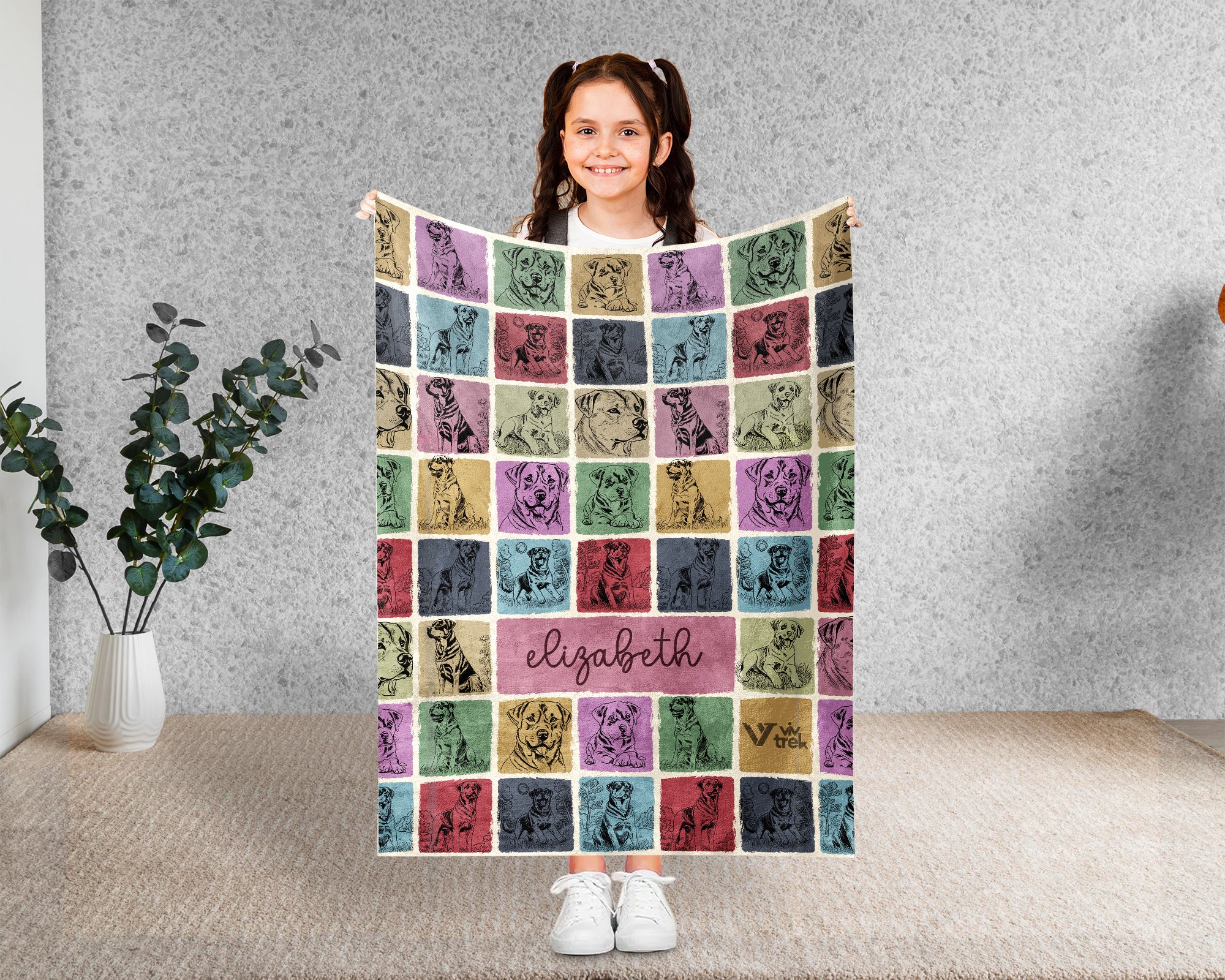 Personalized Name Rottweiler Blanket, Retro Dog Lover Throw for Home