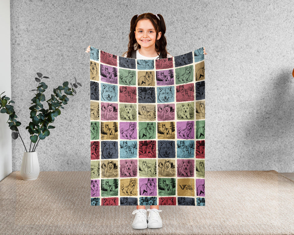 Retro Siberian Husky Blanket – Cozy Dog Lover Throw for Home