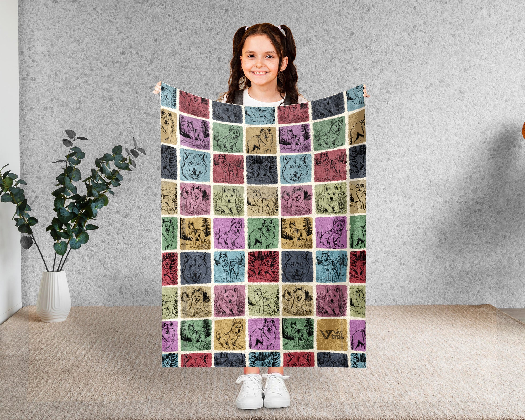 Retro Siberian Husky Blanket – Cozy Dog Lover Throw for Home