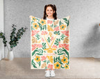 Custom Name Floral Ice Hockey Blanket, Personalized Cozy Wildflower Ice Hockey Throw for Kids Teens Adults, Sports Mom Gift
