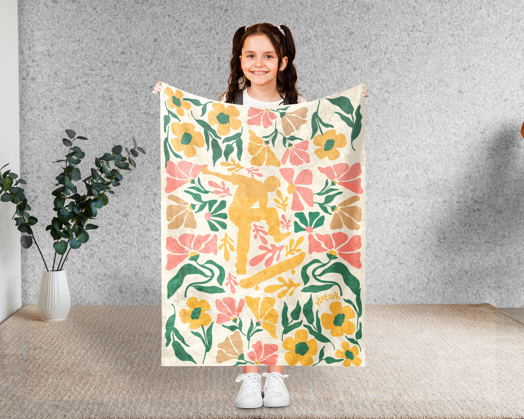 Floral Skateboarding Blanket – Cozy Throw for Skateboard Lovers