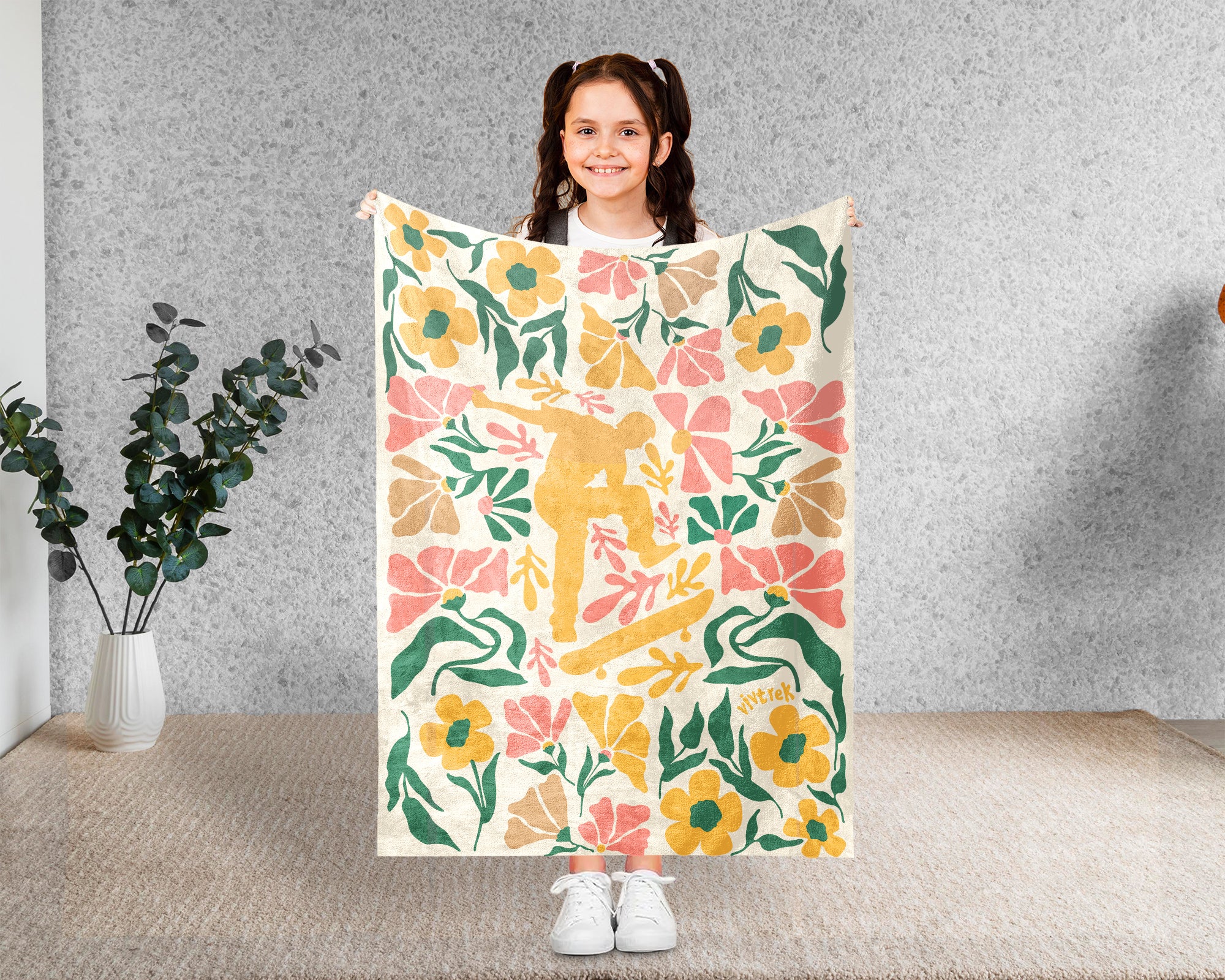 Floral Skateboarding Blanket – Cozy Throw for Skateboard Lovers