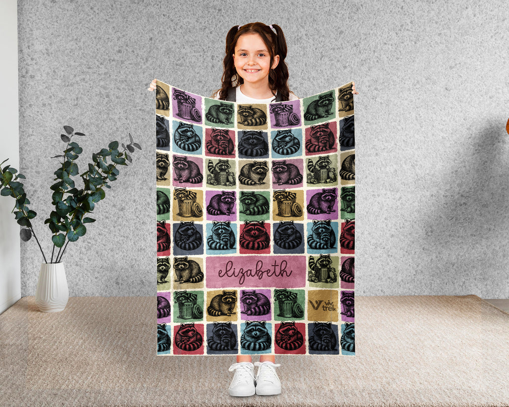 Personalized Raccoon Blanket Funny Animal Lover Throw Soft Wildlife Decor Unique Custom Name Gift for Home
