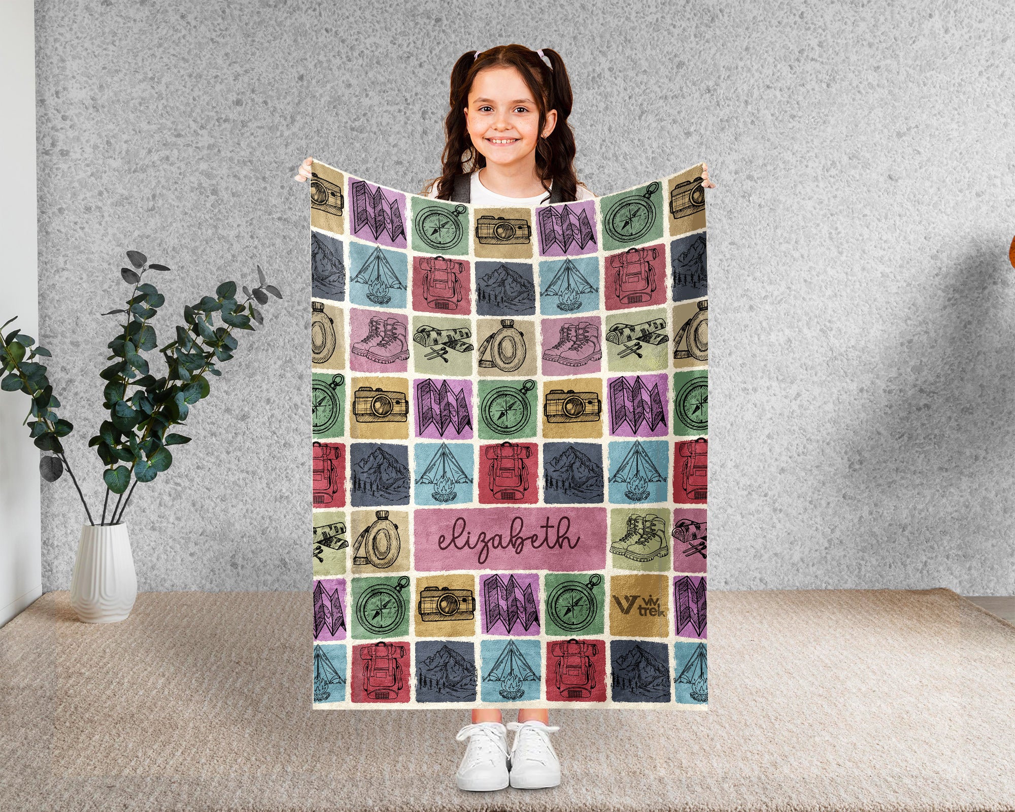 Personalized Name Hiking Blanket, Retro Mountain Throw for Outdoor Lovers, Cozy Nature Inspired Hiker Gift Decor