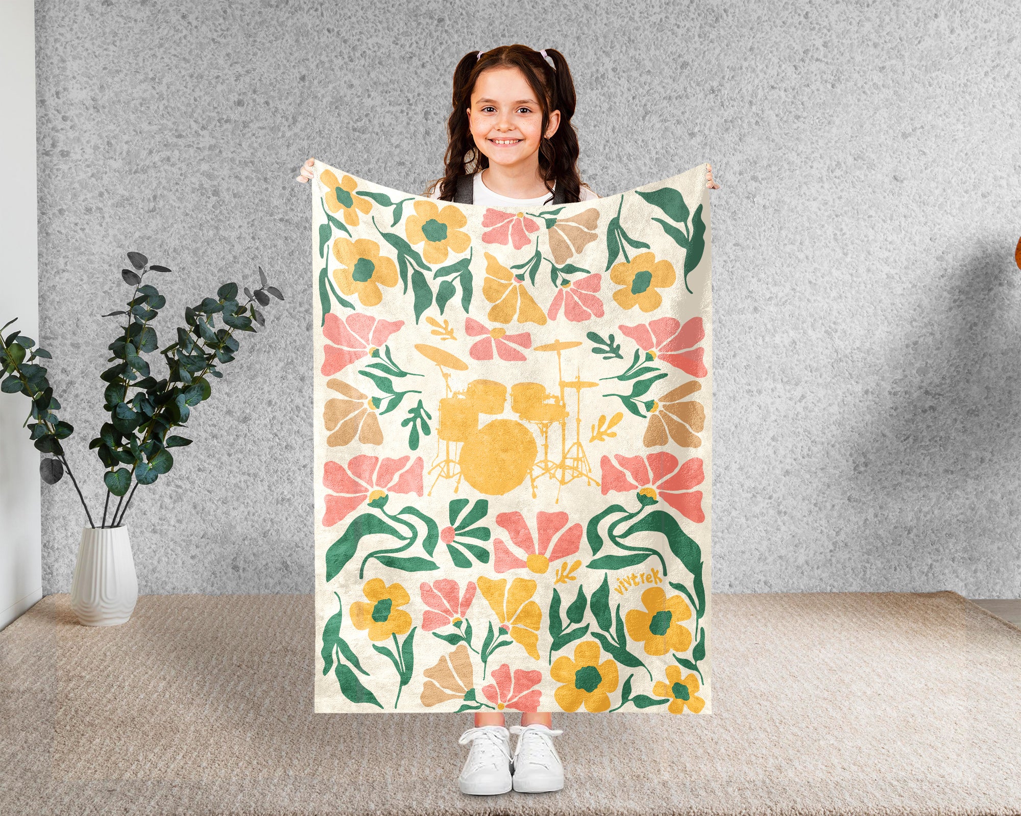 Floral Drummer Blanket – Cozy Musician Throw Gift