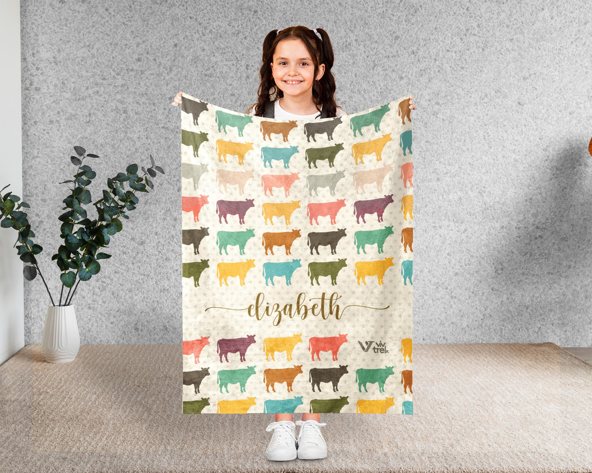 Custom Name Cow Lover Blanket Retro Farm Animal Throw Cozy Personalized Gift Soft Cattle Decor for Dairy Farmer Home