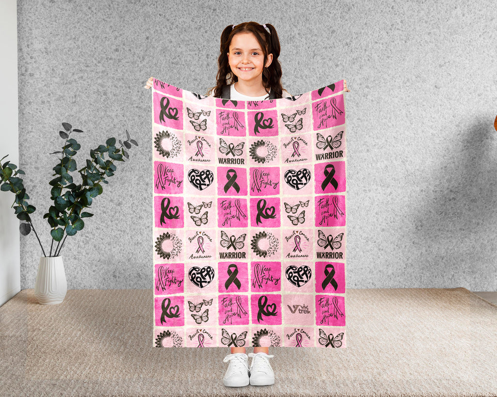 Breast Cancer Awareness Blanket for October, Cozy Pink Ribbon Throw for Patients, Battle Blanket For Caregivers & Family, Meaningful Support Gift