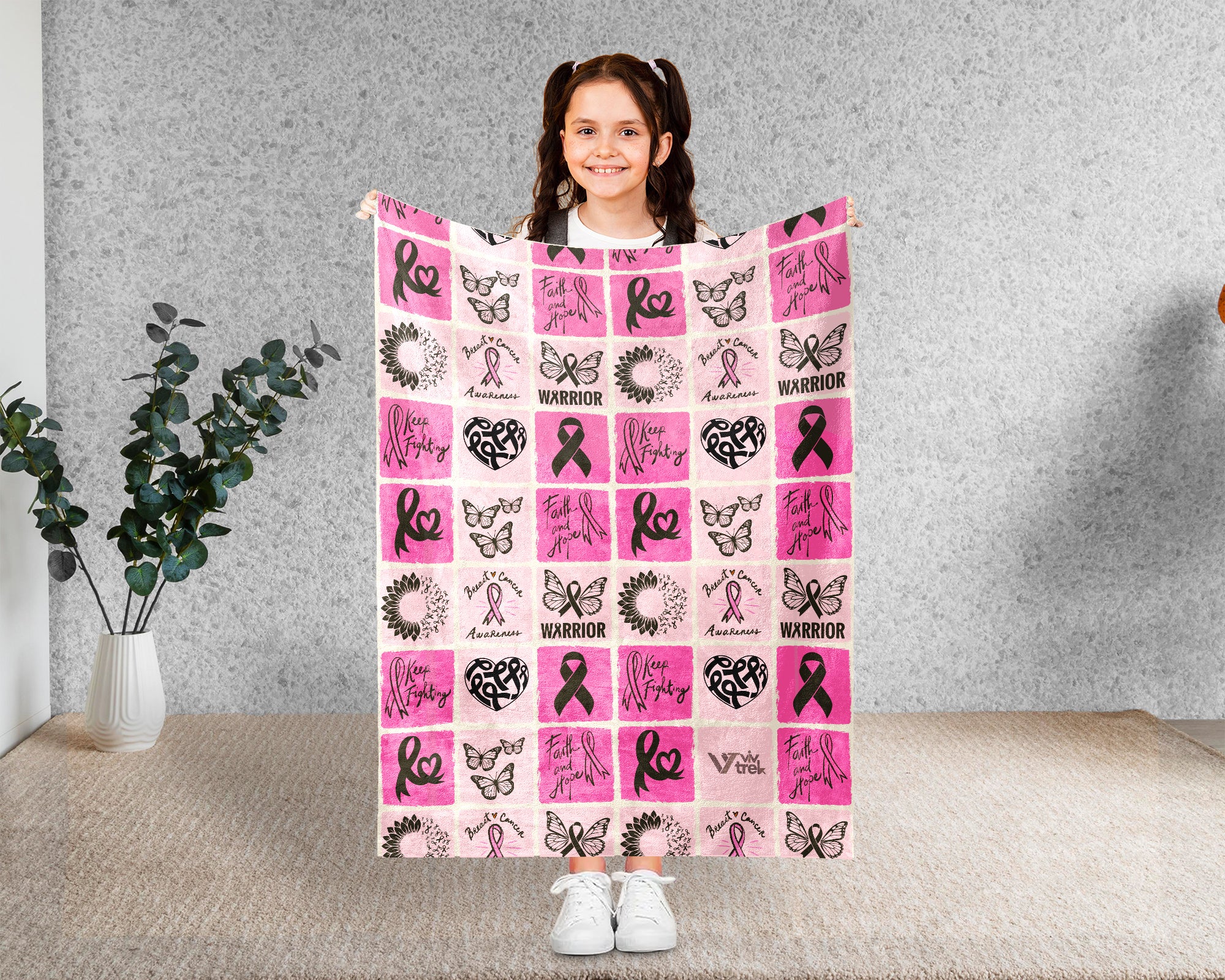 Breast Cancer Awareness Blanket for October, Cozy Pink Ribbon Throw for Patients, Battle Blanket For Caregivers & Family, Meaningful Support Gift