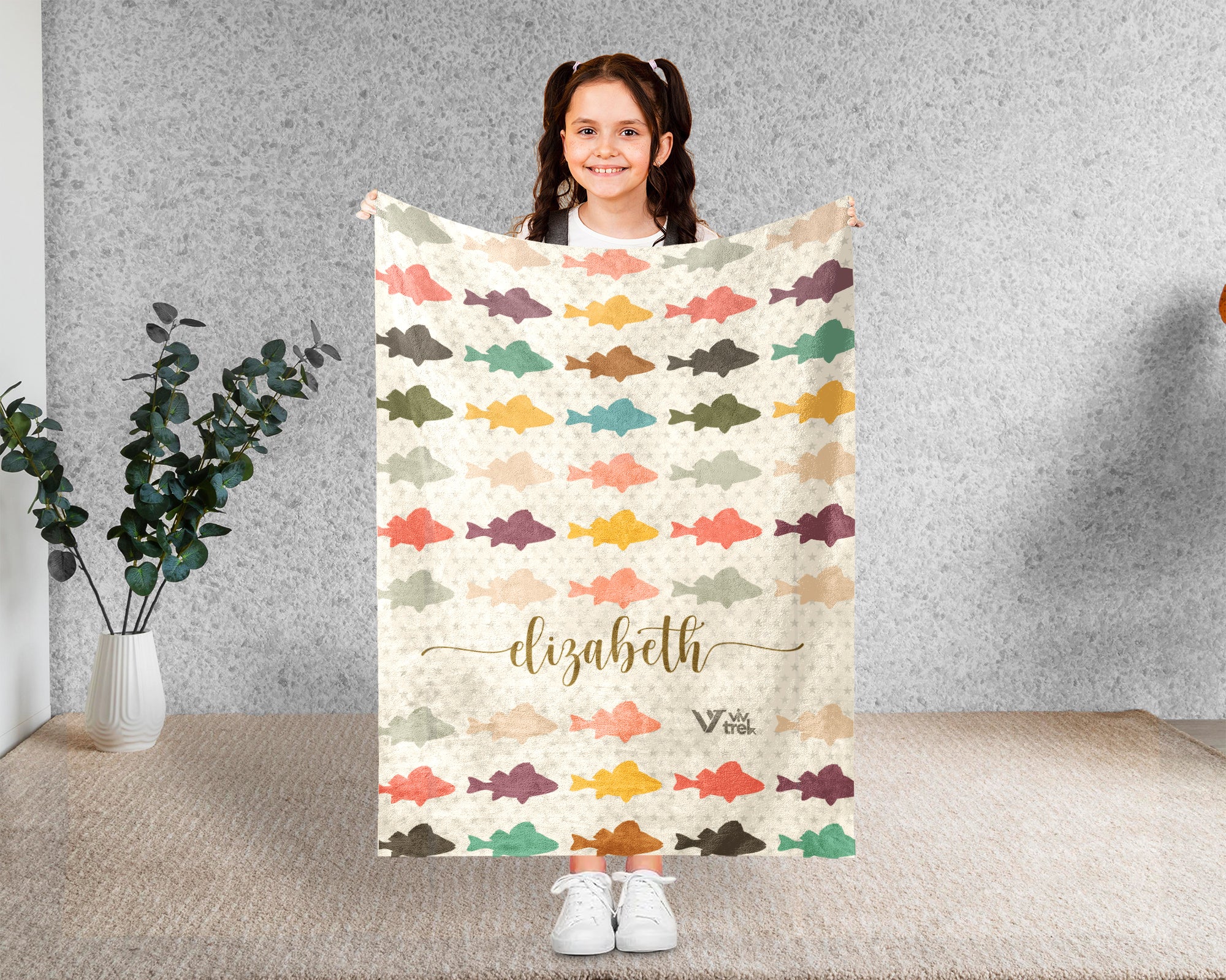 Custom Retro Fishing Blanket, Personalized Fish Lover Throw for Angler Dad Lake Cabin Outdoor Decor and Gifts