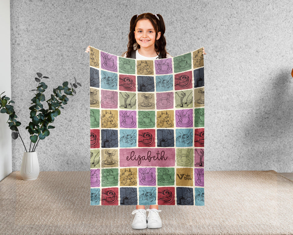 Personalized Pottery Lover Blanket – Custom Name Ceramic Art Cozy Throw