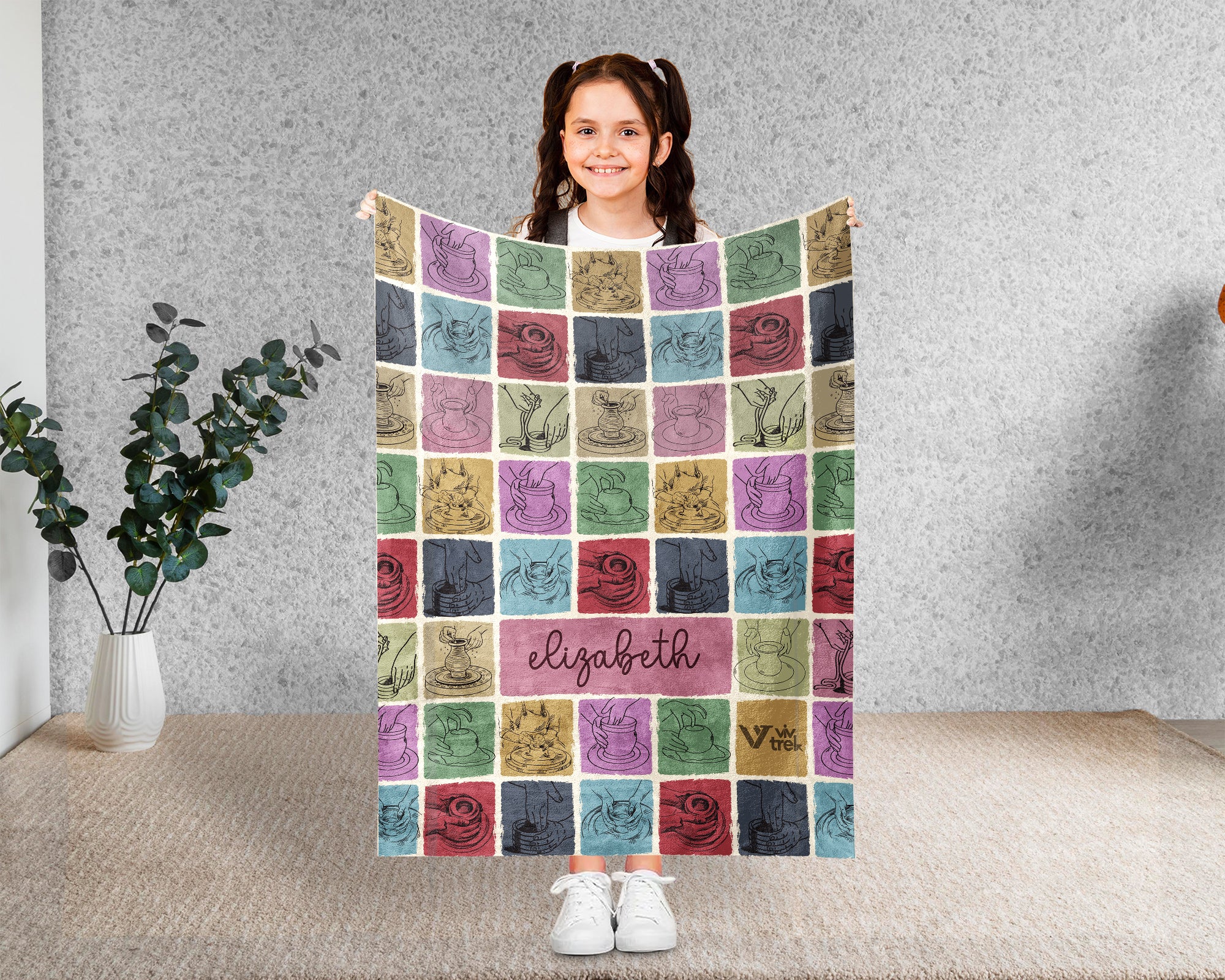 Personalized Pottery Lover Blanket – Custom Name Ceramic Art Cozy Throw