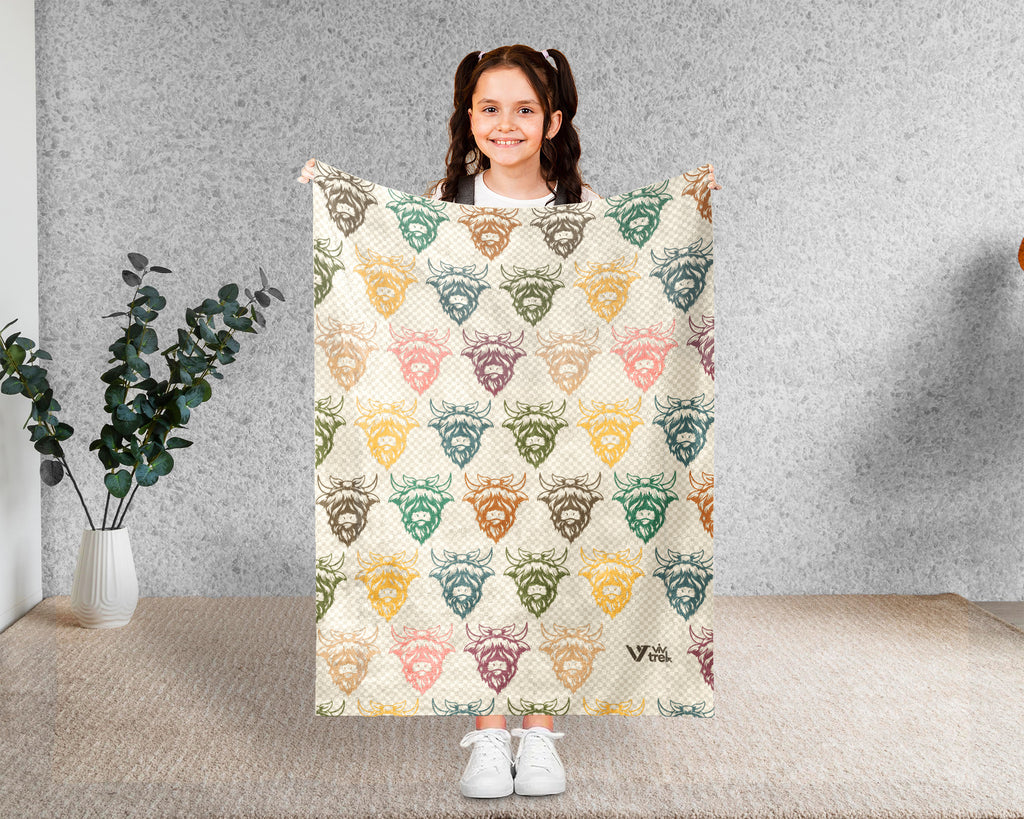 Retro Highland Cow Blanket Cozy Farm Animal Throw Rustic Ranch Style Decor Soft Highland Cattle Gift Unique Home Accent