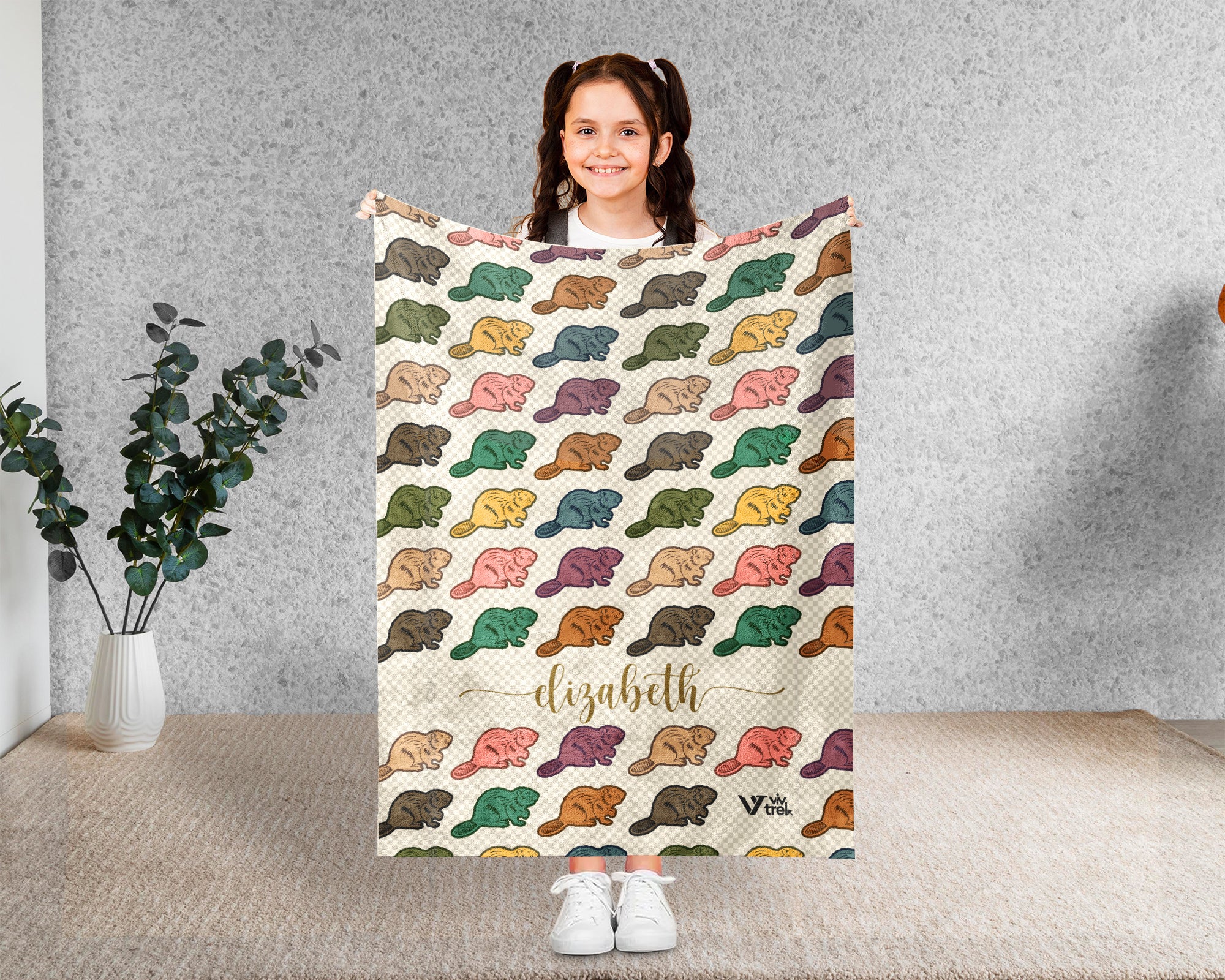 Personalized Beaver Throw – Cozy Custom Name Animal Blanket