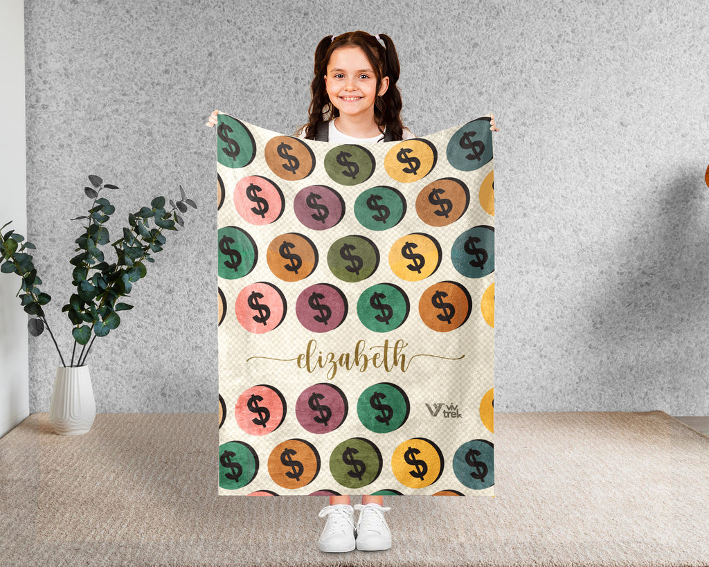 Personalized Name Numismatics Blanket, Custom Retro Coin Collection Throw for Bullion Enthusiasts, Cozy Hobby Room Decor