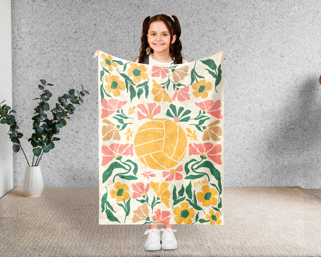 Floral Volleyball Blanket – Cozy Throw for Volleyball Lovers